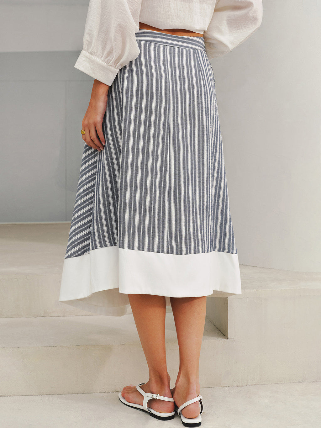 Pocket Detail Striped Midi Skirt