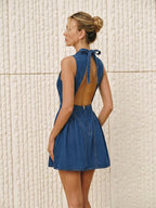 Sleeveless Open Back Denim Mini Dress