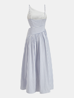 Striped Cut-Out Asymmetric Cami Maxi Dress