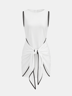 Sleeveless Cotton-Linen Knot-Waist Mini Dress