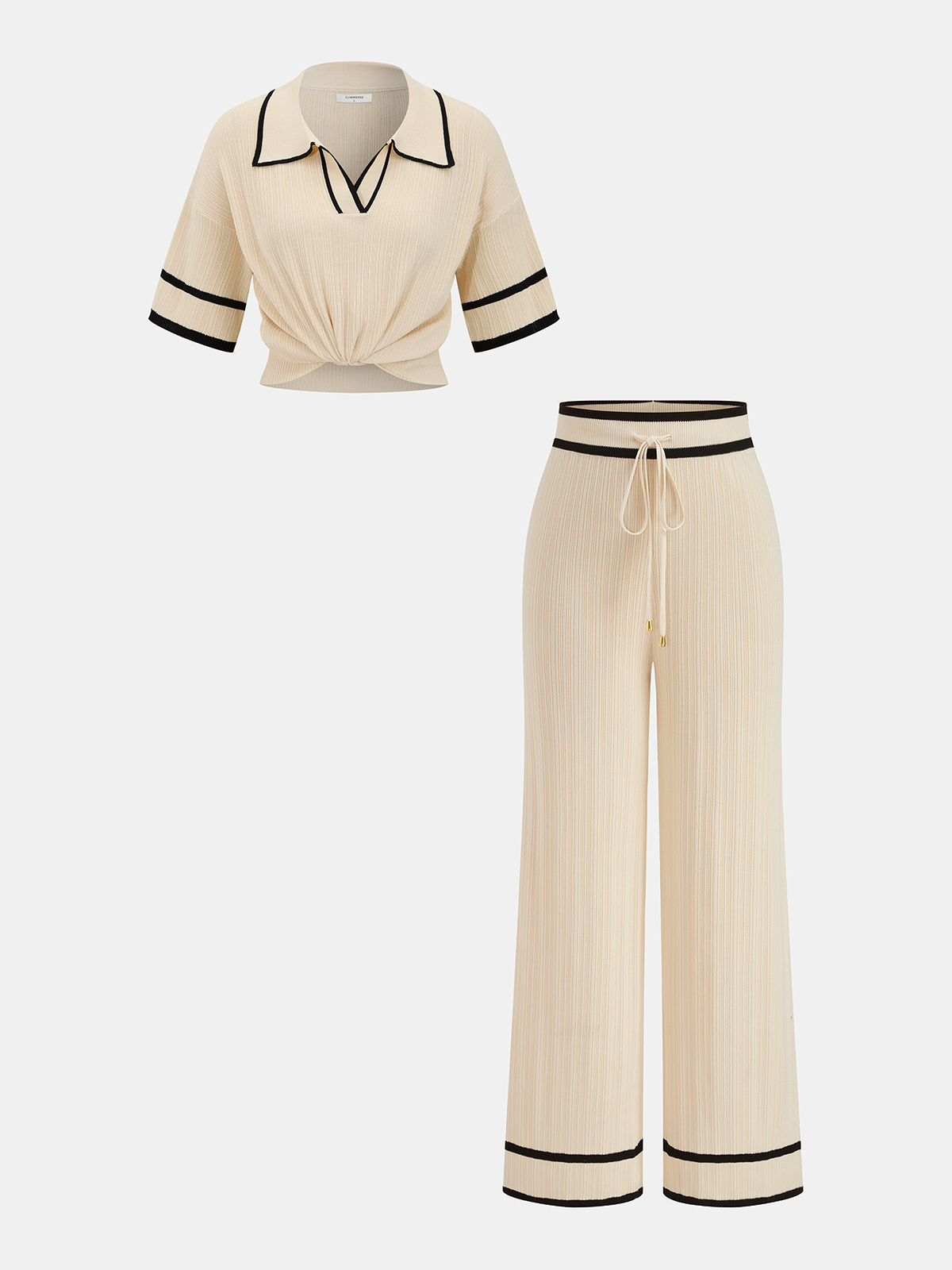 Contrast Trim Polo Top & Drawstring Pant Set