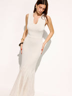 Organza Panel Sleeveless U-Neck Knit Dress