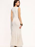 Organza Panel Sleeveless U-Neck Knit Dress