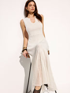 Organza Panel Sleeveless U-Neck Knit Dress