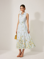Floral Striped Sleeveless Belted Midi Dress