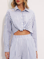Striped Collared Wide-Leg Jumpsuit