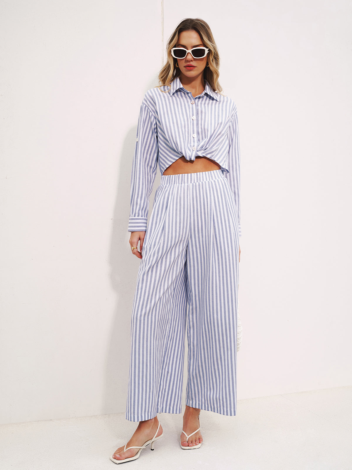 Striped Collared Wide-Leg Jumpsuit