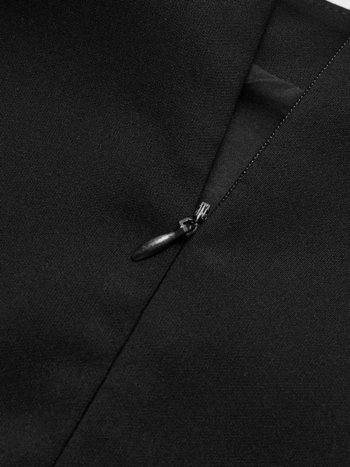 Sleeveless Mock Neck Buckle Pleated Dress