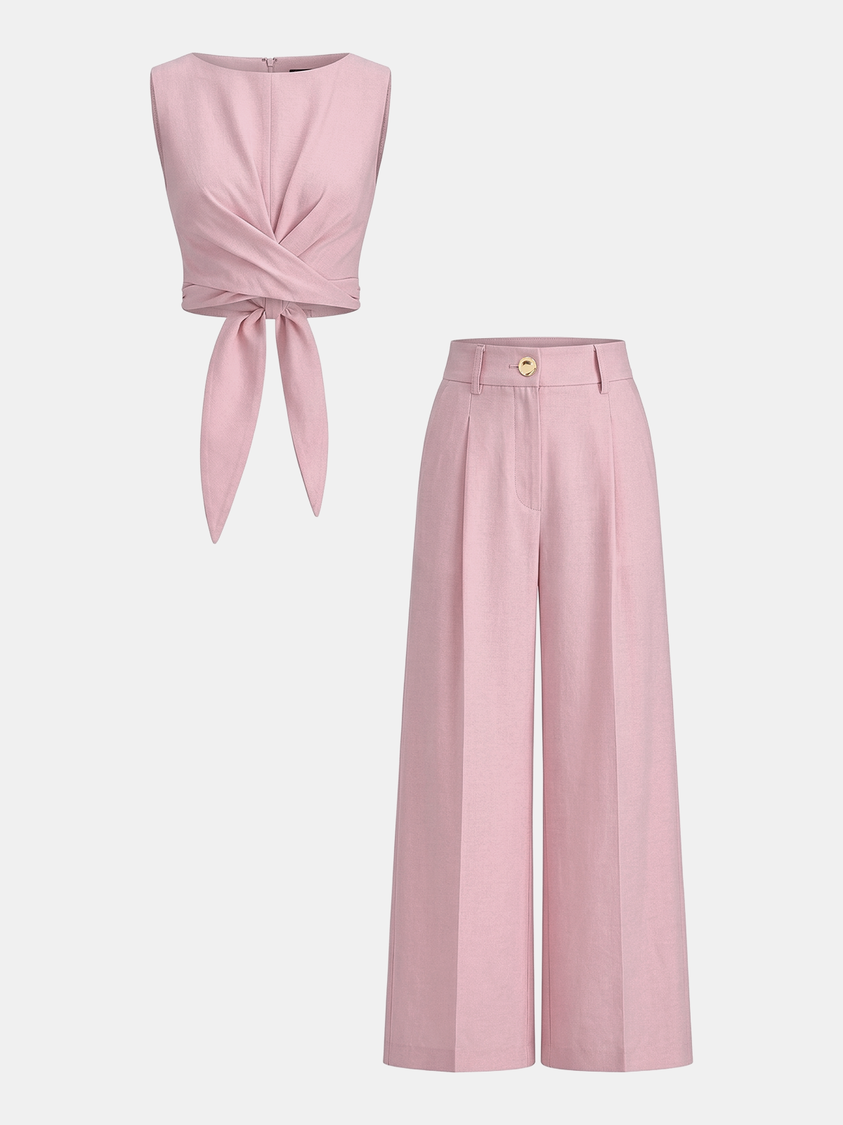 Cross-Tie Crop Top & Wide-Leg Pants Set