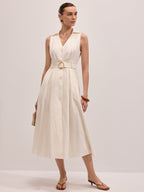 Cotton Linen Sleeveless Belted Midi Dress