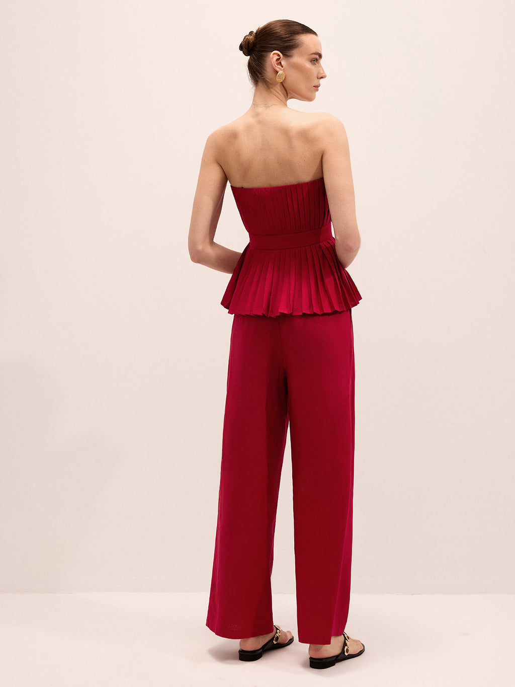 Strapless Pleated Linen Blend Top & Pants Set