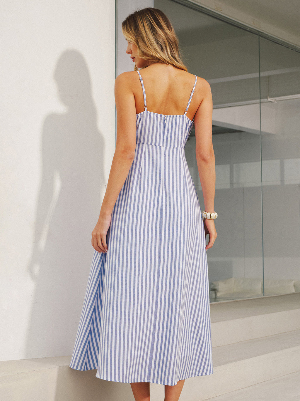 Lace Trim Striped Cami Maxi Dress