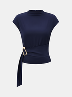 Metal Buckle Cap Sleeve Satin Top