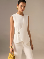 Asymmetric Buckle Waist Sleeveless Vest