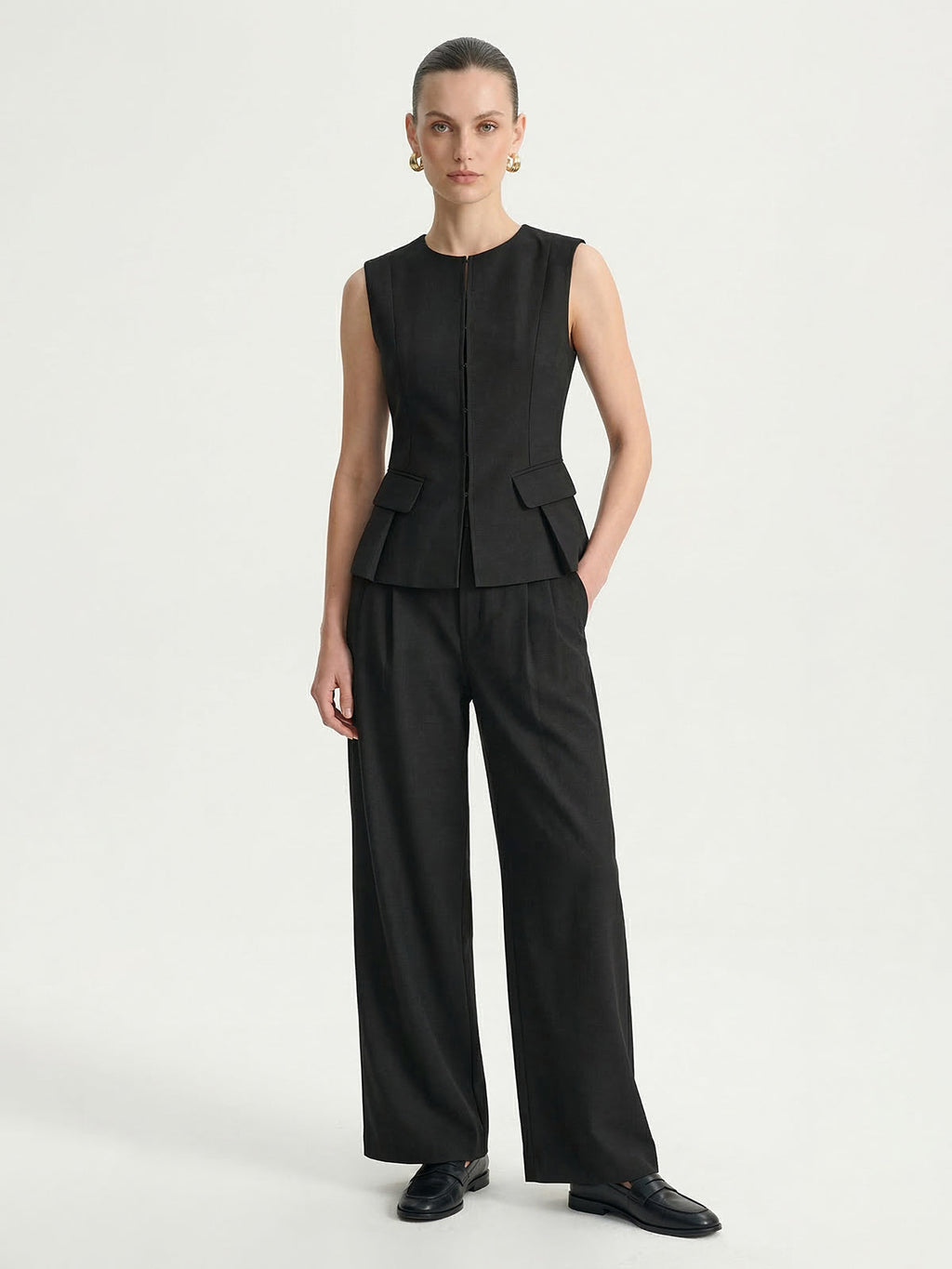 Sleeveless Vest & Wide-Leg Pants Set