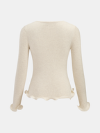 3D Floral Ruffled Hem Knit Top